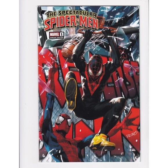 THE SPECTACULAR SPIDER-MEN 1 DERRICK CHEW EXCLUSIVE VARIANT BASKETBALL DUNK - Picture 1 of 2